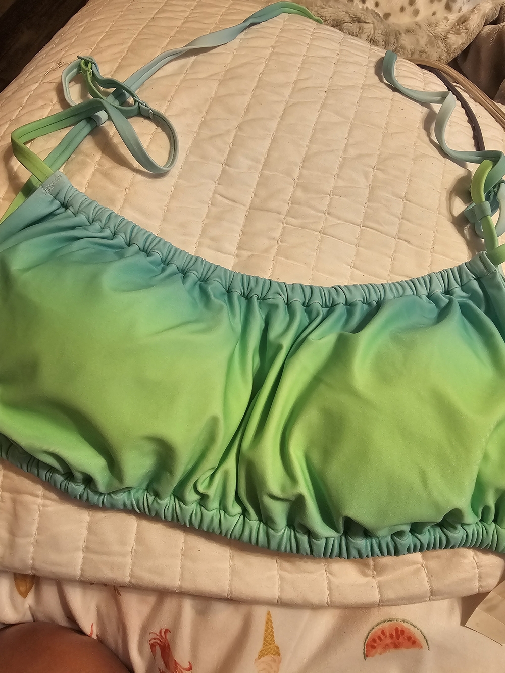aerie Light Blue and Lime Green Ombre Bikini Top